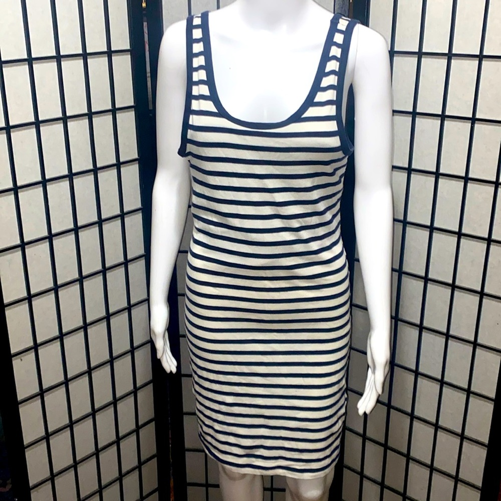 Basic Sleeveless Navy and White Striped Dress